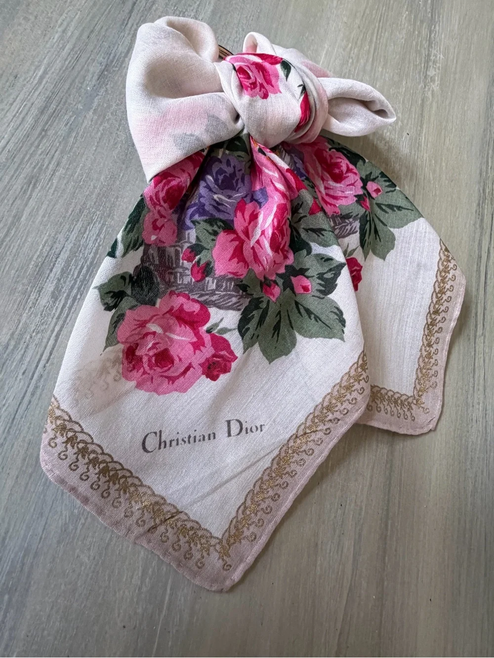 Dior Pink Floral Cottagecore Silky Scarf Bandana Headband Bag Scarf Neckerchief
